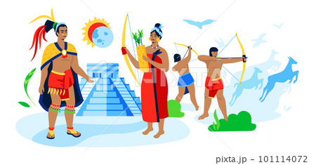 Maya ancient hunters - modern colored vector illustration 101114072