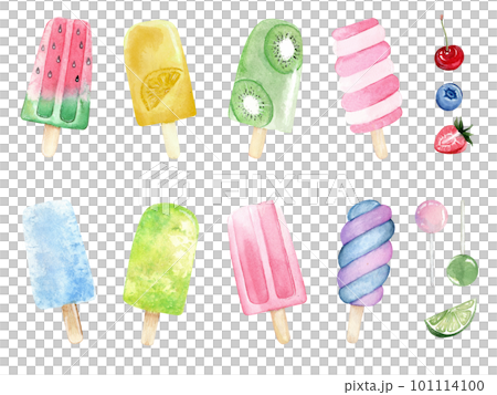 watercolor set of ice cream sweets and berries watercolor set of ice cream sweets and berries 101114100