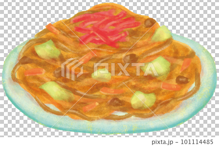 お皿にのった焼きそばのイラスト 101114485