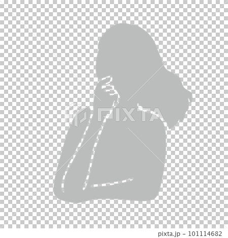 Illustration of a female silhouette looking up and thinking about something Gray Illustration of a female silhouette looking up and thinking about something Gray 101114682