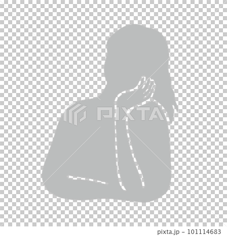 Illustration of a woman's silhouette thinking about something with her chin on her head (gray) 101114683