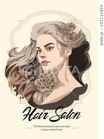 Portrait of a beautiful brunette girl in a vintage frame 101114855