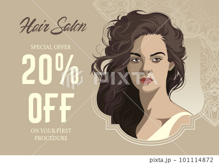 Portrait of a beautiful brunette girl with loose curly hair in vintage frame. Portrait of a beautiful brunette girl with loose curly hair in vintage frame. 101114872