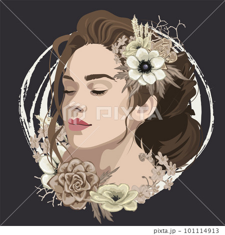 Portrait of a beautiful brunette girl with curly hair Portrait of a beautiful brunette girl with curly hair 101114913