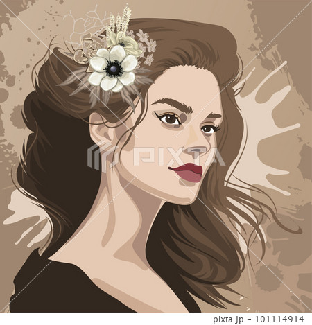 Portrait of a beautiful brunette girl with curly hair 101114914