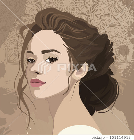 Portrait of a beautiful brunette girl with curly hair Portrait of a beautiful brunette girl with curly hair 101114915