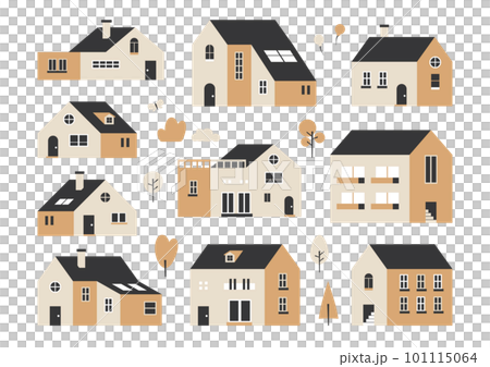 House and apartment building illustration set (yellow & beige) 101115064