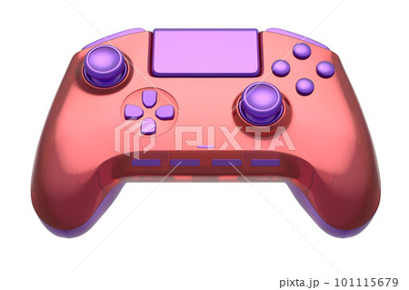 Realistic video game joystick with violet chrome texture isolated on white 101115679