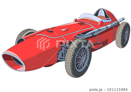 Color drawing of an old red racing sports car. 101115984