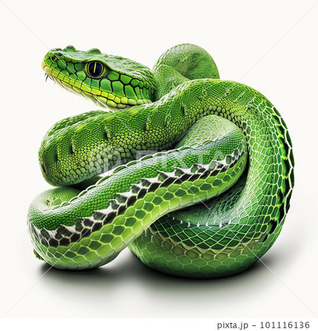 Green python snake isolated on white close-up,...のイラスト素材 [101116136 ...