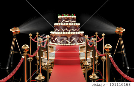 Podium with Chocolate Birthday Cake. 3D rendering Podium with Chocolate Birthday Cake. 3D rendering 101116168