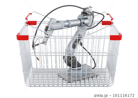 Robot welding inside shopping basket, 3D rendering 101116172