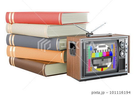 Books with TV set, 3D rendering 101116194