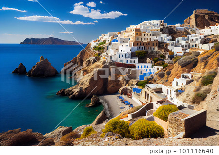 Panoramic view of Santorini. The famous town of Oia. Good vacation. Greece 101116640