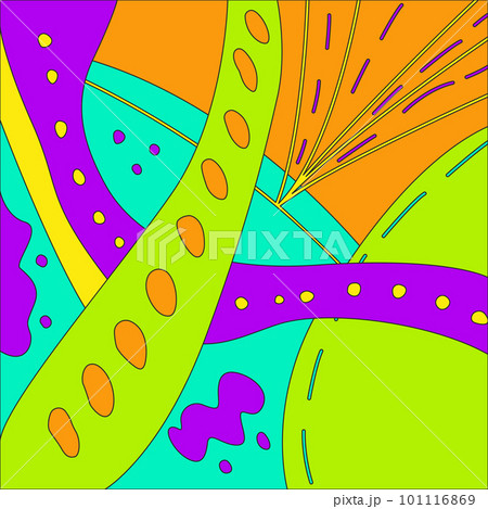 Bright abstraction with lines and shapes flat style, vector illustration. Decorative design element for backgrounds, contours and outlines, retro aesthetic Bright abstraction with lines and shapes flat style, vector illustration. Decorative design element for backgrounds, contours and outlines, retro aesthetic 101116869