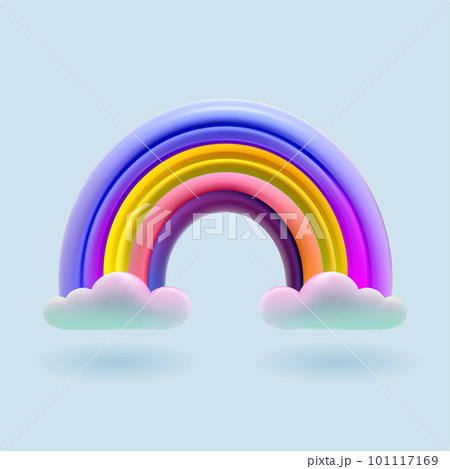 3d cute colorful rainbow with cloud. Vector funny baby kids illustration. Fantasy render design 3d cute colorful rainbow with cloud. Vector funny baby kids illustration. Fantasy render design 101117169