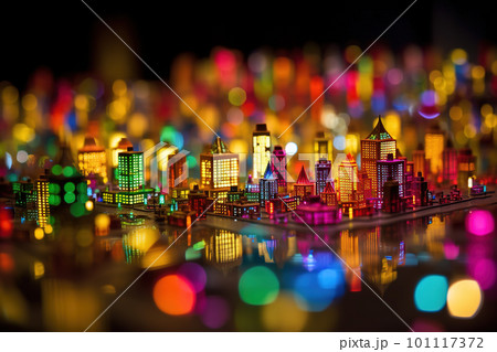 Tilt shift night cityscape, shallow deep of field, selective focus, bokeh, AI generative image Tilt shift night cityscape, shallow deep of field, selective focus, bokeh, AI generative image 101117372