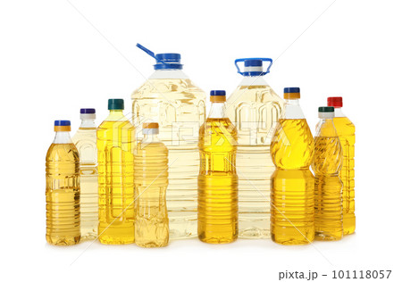 Cooking oil in different bottles isolated on white 101118057