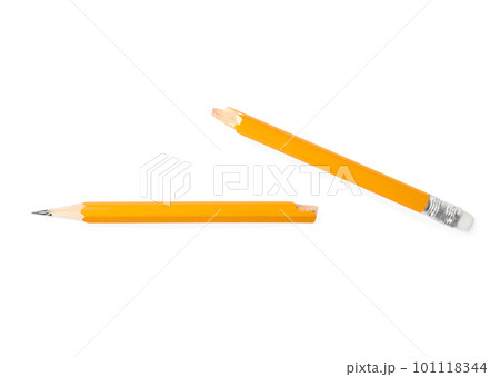 Broken graphite pencil on white background, top view Broken graphite pencil on white background, top view 101118344