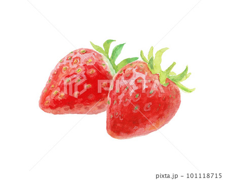 水彩絵の具で描いたシンプルなイチゴイラストのイラスト素材