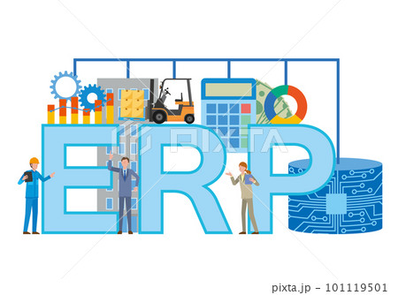ERPによる情報一元管理のイメージイラスト ERPによる情報一元管理のイメージイラスト 101119501