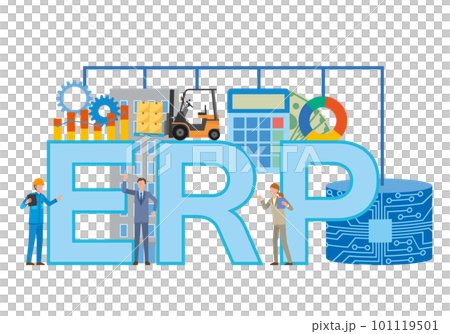 ERPによる情報一元管理のイメージイラスト ERPによる情報一元管理のイメージイラスト 101119501