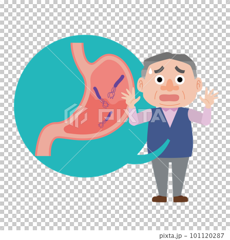 胃のピロリ菌と不安な顔の男性 101120287