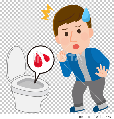 Illustration of a man surprised by bloody stools in the toilet 101120775