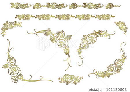 ゴールドのバラのクラシックフレーム(縁取り有り)のイラスト素材