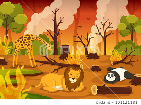 Deforestation Illustration with Tree in the Felled Forest and Burning Into Pollution Causing the Extinction of Animals in Cartoon Hand Drawn Templates Deforestation Illustration with Tree in the Felled Forest and Burning Into Pollution Causing the Extinction of Animals in Cartoon Hand Drawn Templates 101121181