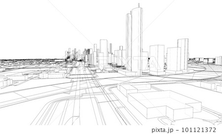 Outline city concept vector. Wire-frame style 101121372