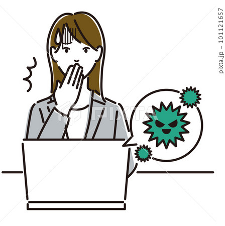 ノートパソコンのウイルス感染でショックを受ける女性ビジネスパーソン ノートパソコンのウイルス感染でショックを受ける女性ビジネスパーソン 101121657