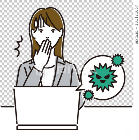 ノートパソコンのウイルス感染でショックを受ける女性ビジネスパーソン ノートパソコンのウイルス感染でショックを受ける女性ビジネスパーソン 101121657