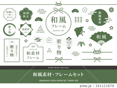 シンプルな和柄デザインのフレームセット。和風のあしらい、千鳥、水引