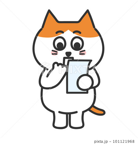 明細書を見て驚く茶白猫　イラスト　ベクター 101121968