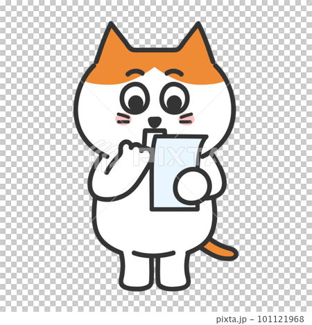 明細書を見て驚く茶白猫　イラスト　ベクター 101121968