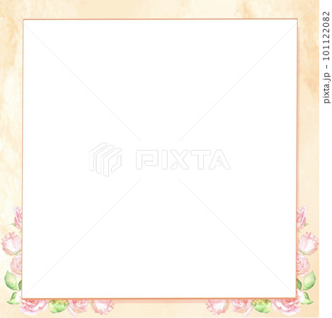 オレンジ色背景のバラの花束水彩フレーム 101122082