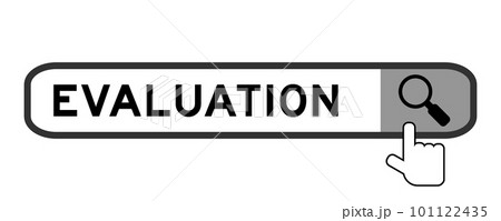 Search banner in word evaluation with hand over magnifier icon on white background Search banner in word evaluation with hand over magnifier icon on white background 101122435