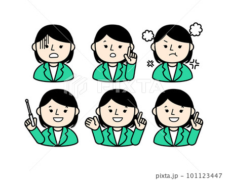 様々な表情の女性社員　シンプルな人物イラスト 101123447
