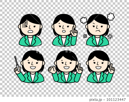 様々な表情の女性社員　シンプルな人物イラスト 101123447