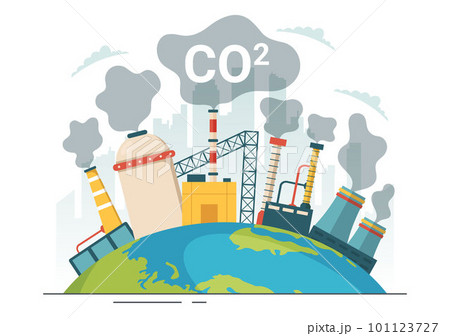 Carbon Dioxide or CO2 Illustration to Save Planet Earth from Climate Change as a Result of Factory and Vehicle Pollution in Hand Drawn Templates 101123727