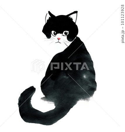 水墨画技法で描いた振り向く猫のイラスト素材 [101123928] - PIXTA