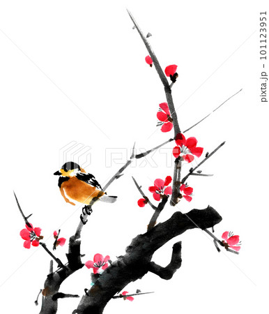 梅の花と鳥 水墨画 大きなサイズ 【公式通販】