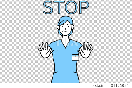 Stop signal, middle-aged / senior female nurse sticking out hand in front of body, physical therapist, occupational therapist, speech therapist, nursing Stop signal, middle-aged / senior female nurse sticking out hand in front of body, physical therapist, occupational therapist, speech therapist, nursing 101125034