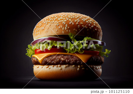 Burger on a black background, juicy burger with sesame Burger on a black background, juicy burger with sesame 101125110
