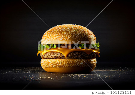 Burger on a black background, juicy burger with sesame 101125111