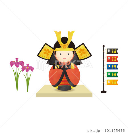 五月人形とこいのぼりと菖蒲のイラスト 101125456