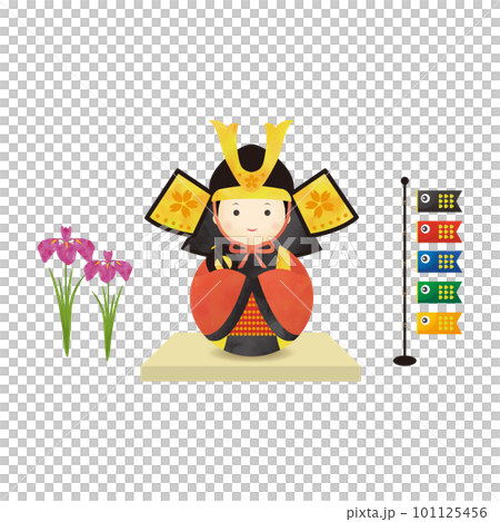 五月人形とこいのぼりと菖蒲のイラスト 101125456