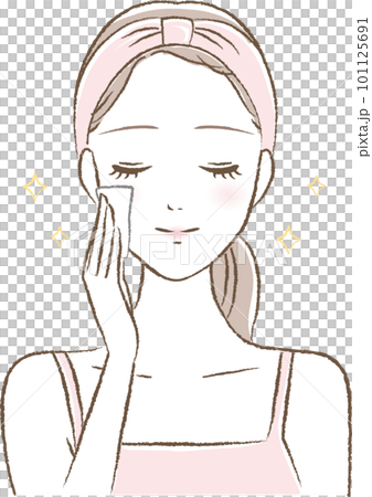 一個女人用棉花塗抹乳液的插圖 101125691