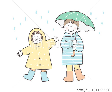 雨の日に傘をさすこどもたち 101127724